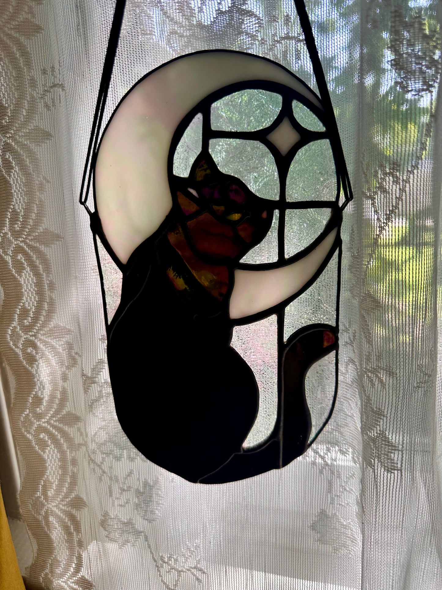 Stained Glass Cat in Moonlight (Void/Black)