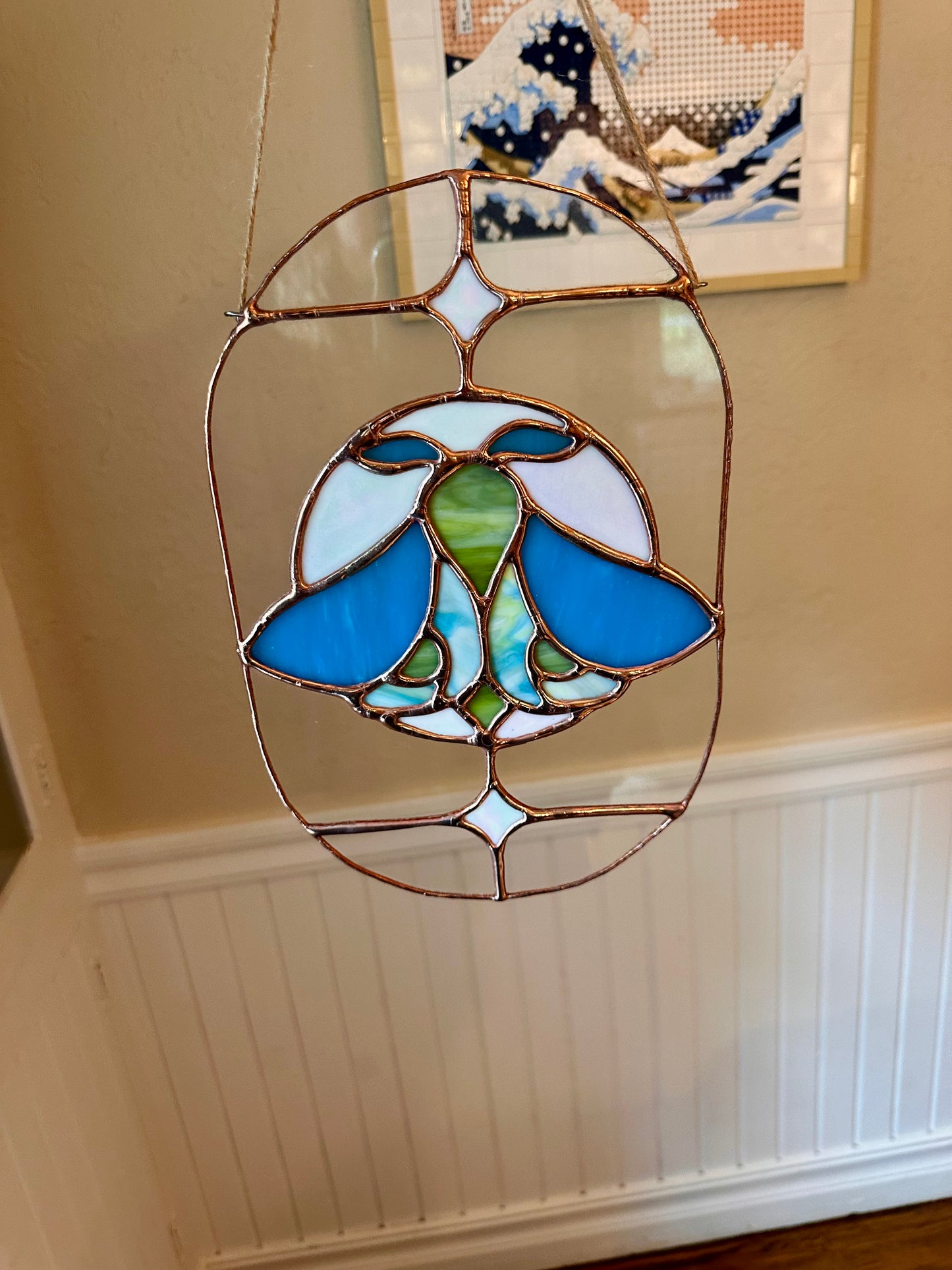 Stained Glass Moon & Moth (Blue/Green)