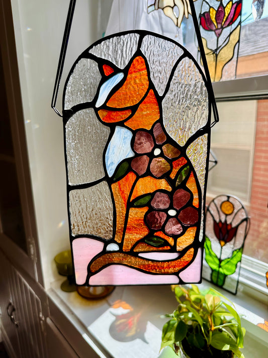 Floral Tabby Cat (Orange/Mauve/Green/Pink)