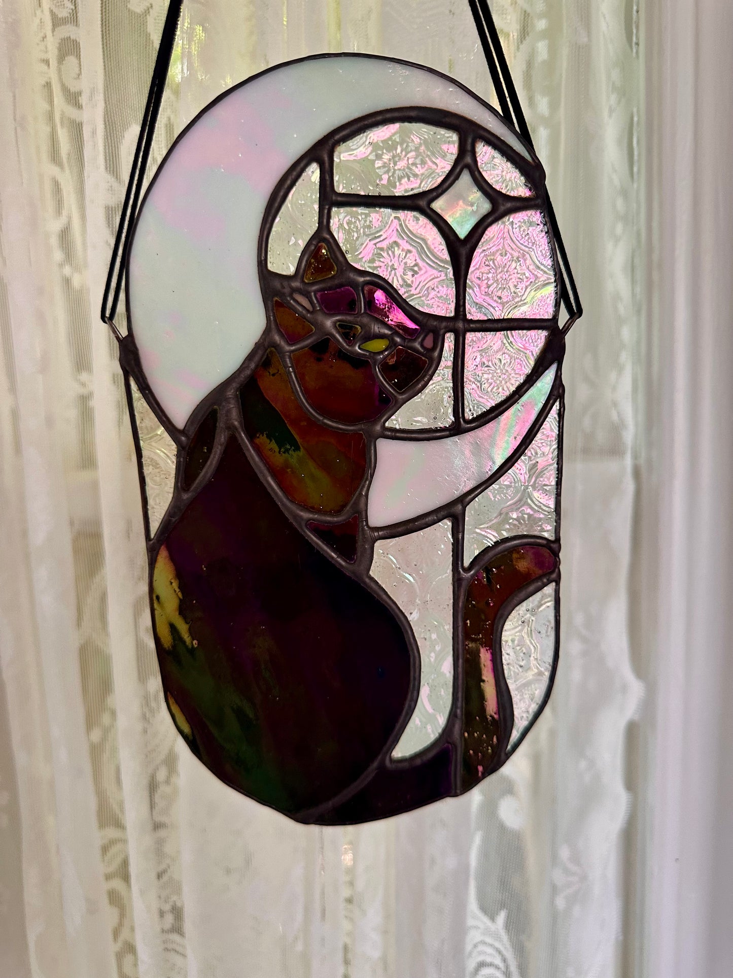 Stained Glass Cat in Moonlight (Void/Black)