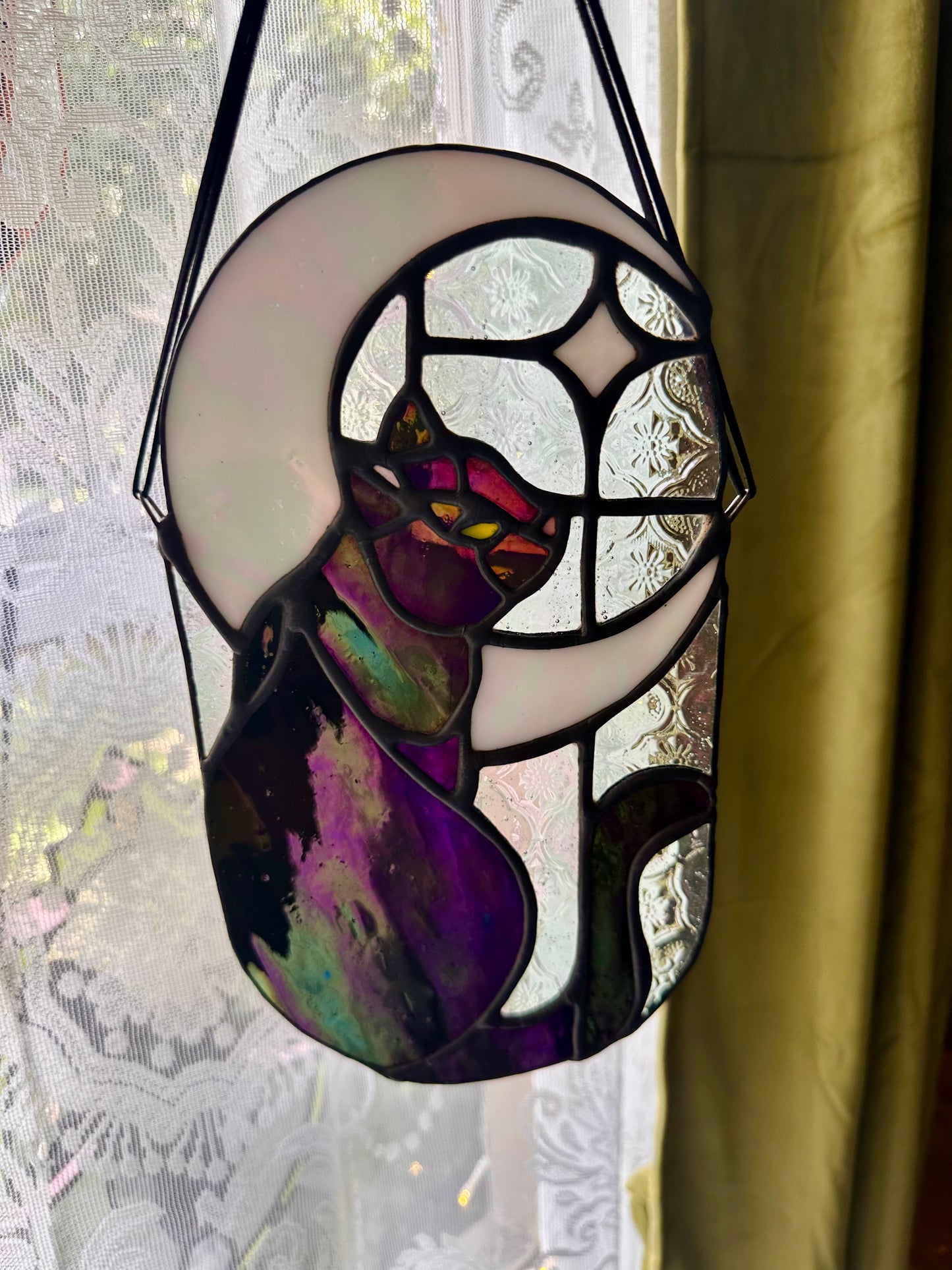 Stained Glass Cat in Moonlight (Void/Black)
