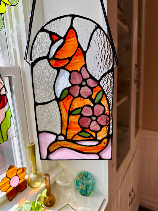 Floral Tabby Cat (Orange/Mauve/Green/Pink)