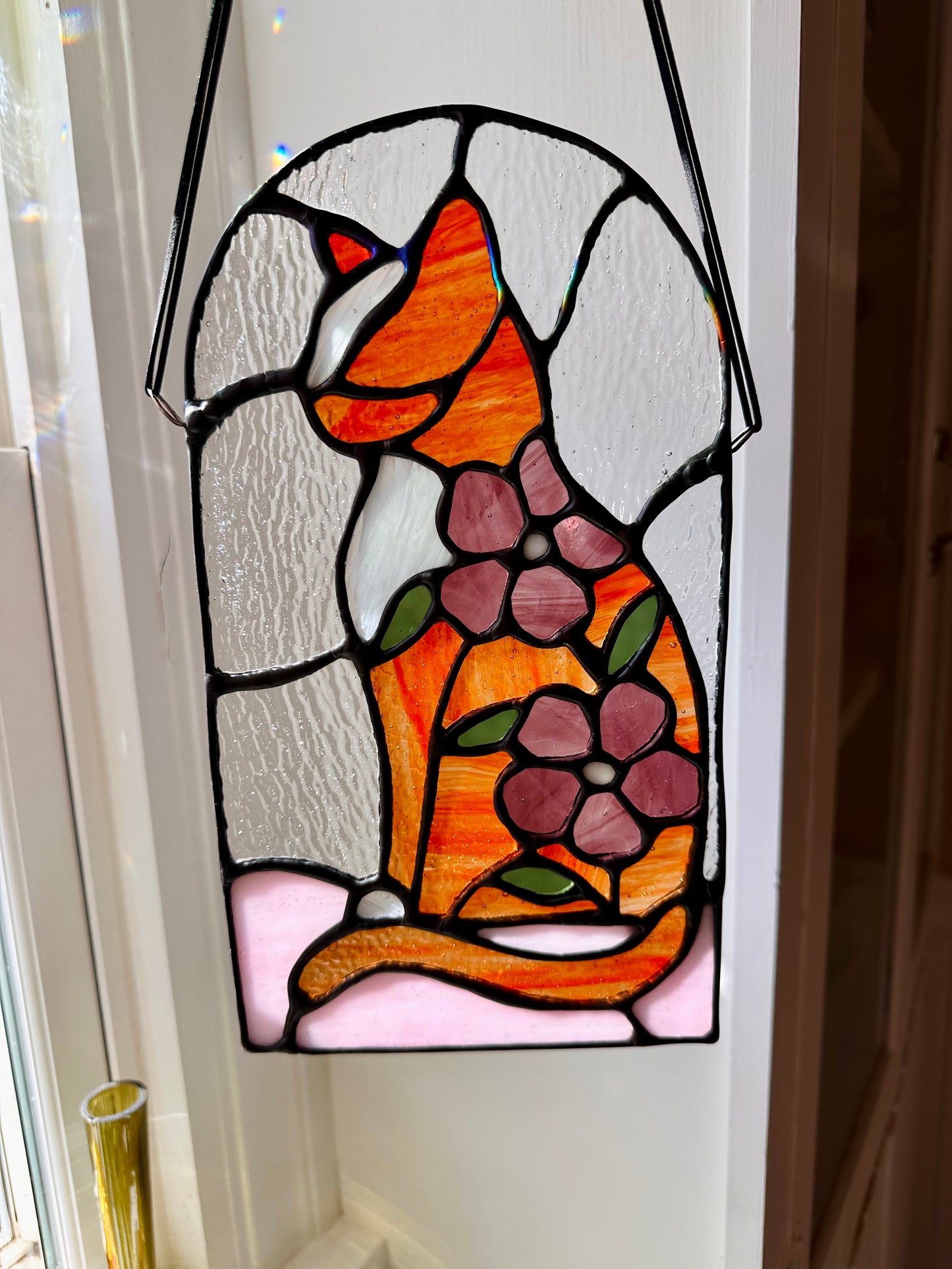 Floral Tabby Cat (Orange/Mauve/Green/Pink)