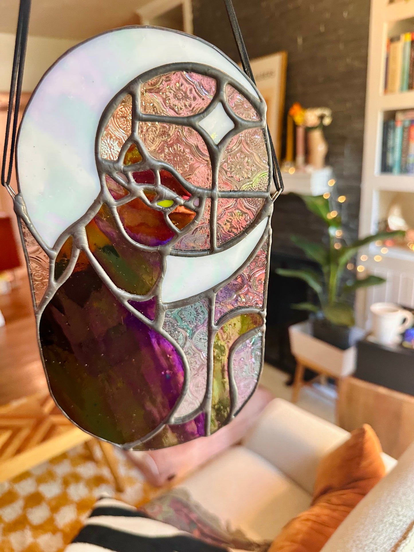 Stained Glass Cat in Moonlight (Void/Black)