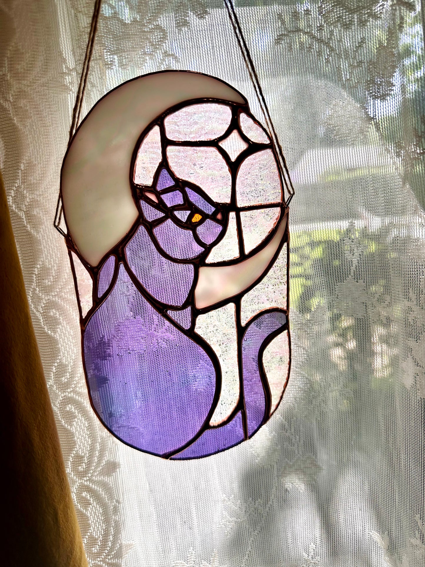 Stained Glass Cat in Moonlight (Purple/Copper)