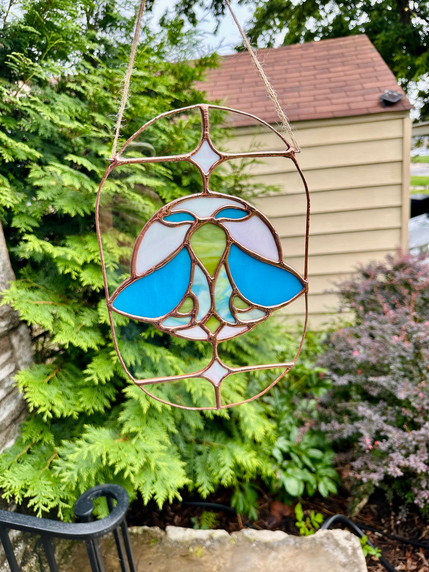 Stained Glass Moon & Moth (Blue/Green)