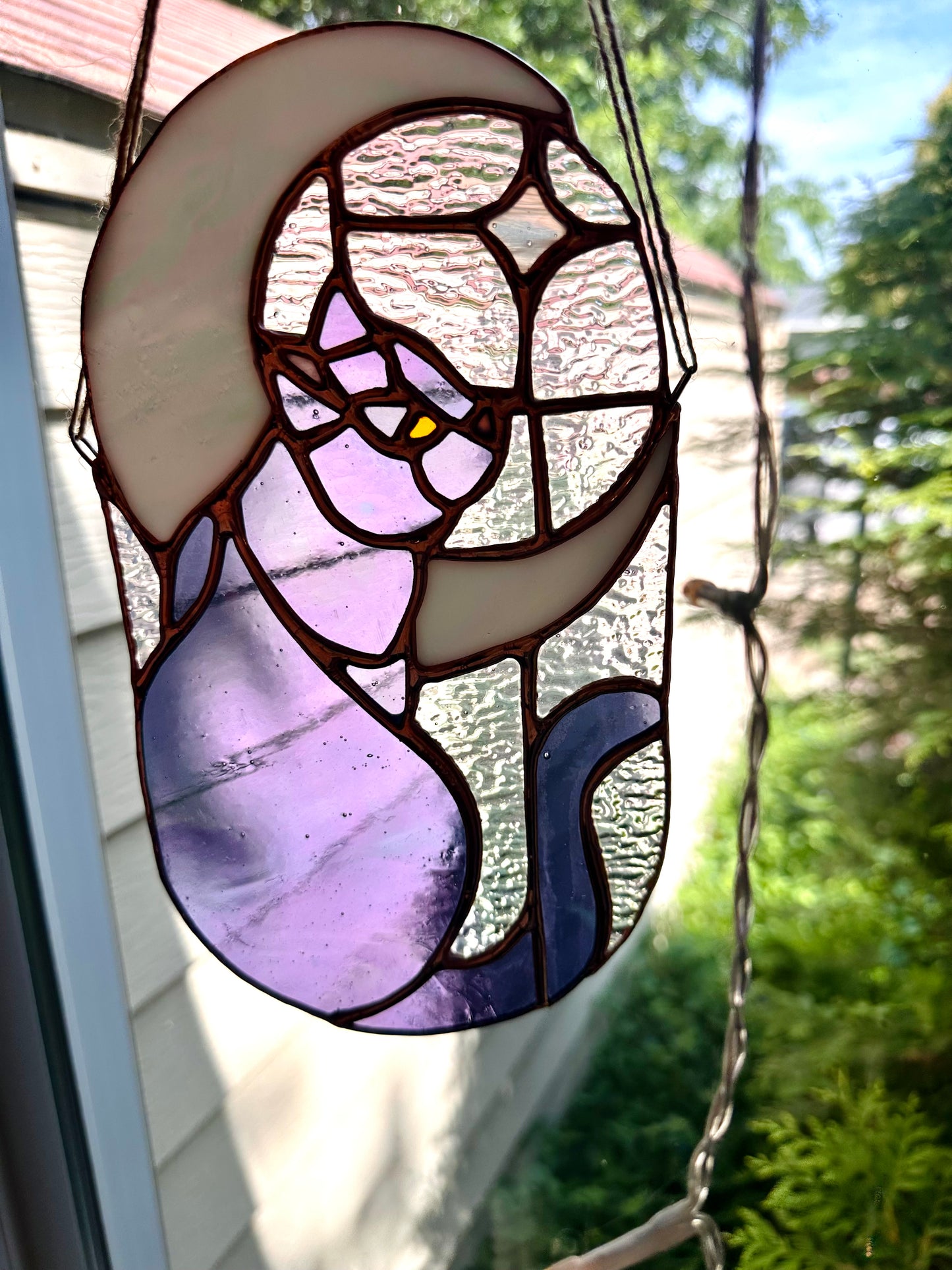 Stained Glass Cat in Moonlight (Purple/Copper)