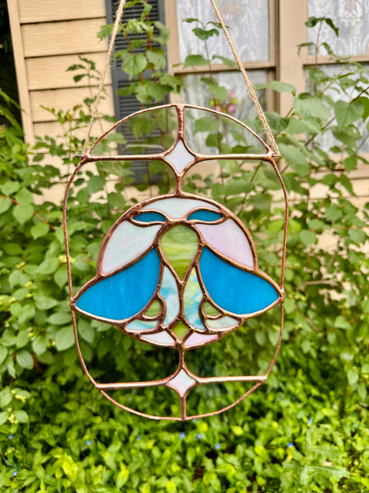 Stained Glass Moon & Moth (Blue/Green)