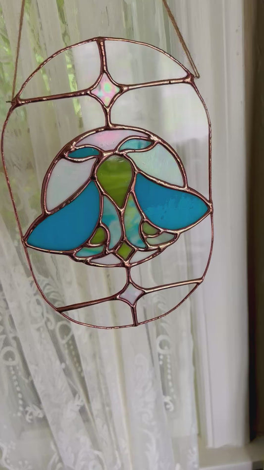 Stained Glass Moon & Moth (Blue/Green)